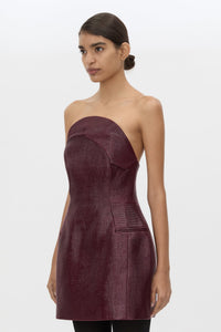 Cropped view CAMILLA AND MARC Sana Strapless Mini Dress in Burgundy with tailored finish and internal fitted bodice.