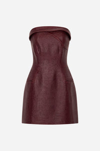 Ghost view CAMILLA AND MARC Sana Strapless Mini Dress in Burgundy with tailored finish and internal fitted bodice.