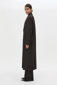 Side view CAMILLA AND MARC Saxony Double Breasted Coat in Espresso Pindot with tailored finish.
