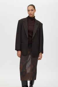 Cropped view CAMILLA AND MARC Saxony Oversized Blazer in Espresso Pindot with Australian wool flat tailoring.