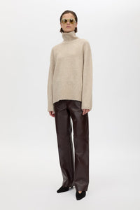 Front styled view CAMILLA AND MARC Selita Leather Pant in Burgundy with straight‑leg panelled leather construction.