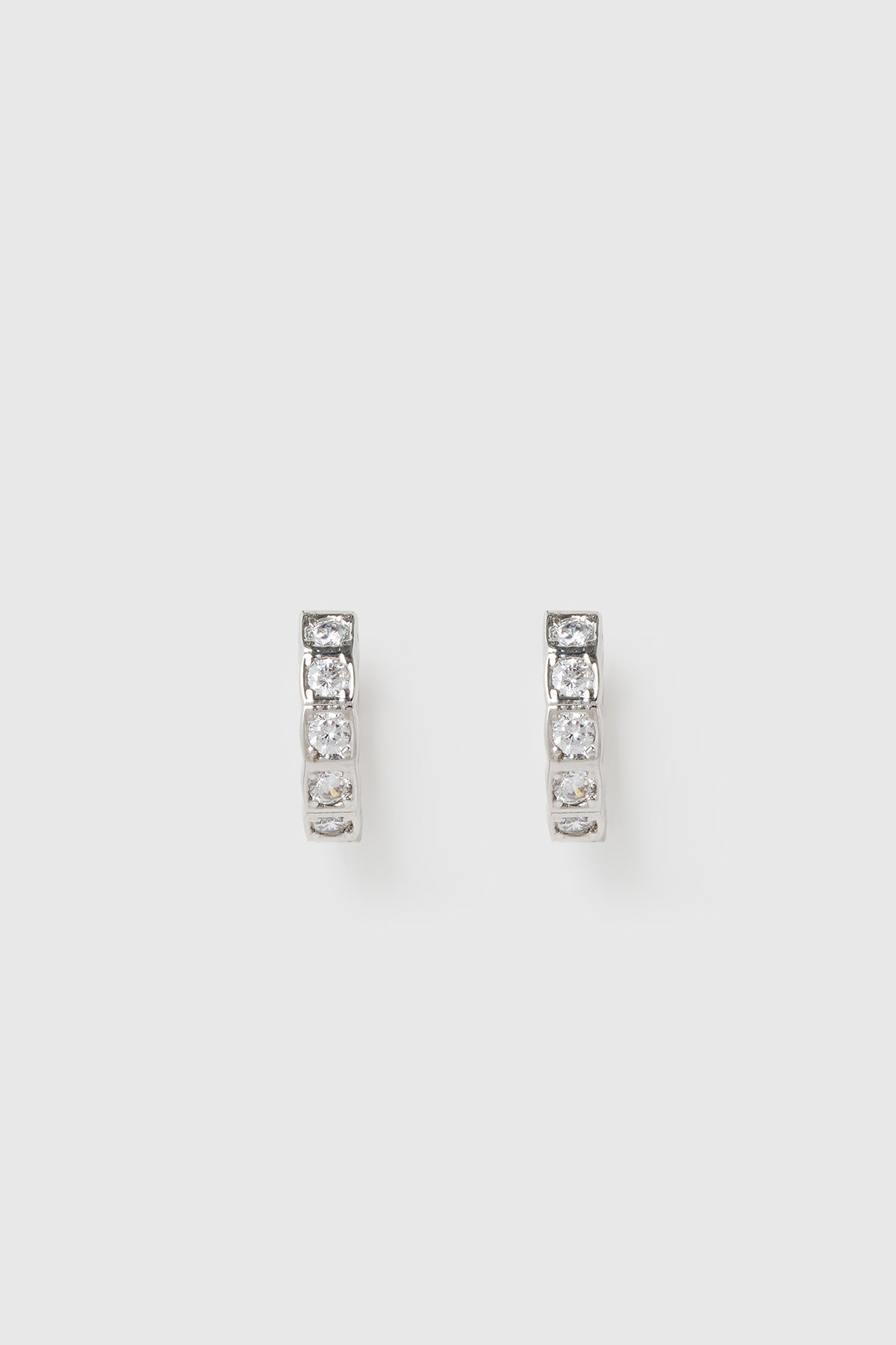 Front ghost view CAMILLA AND MARC Sloane Huggies in Silver rhodium plating.