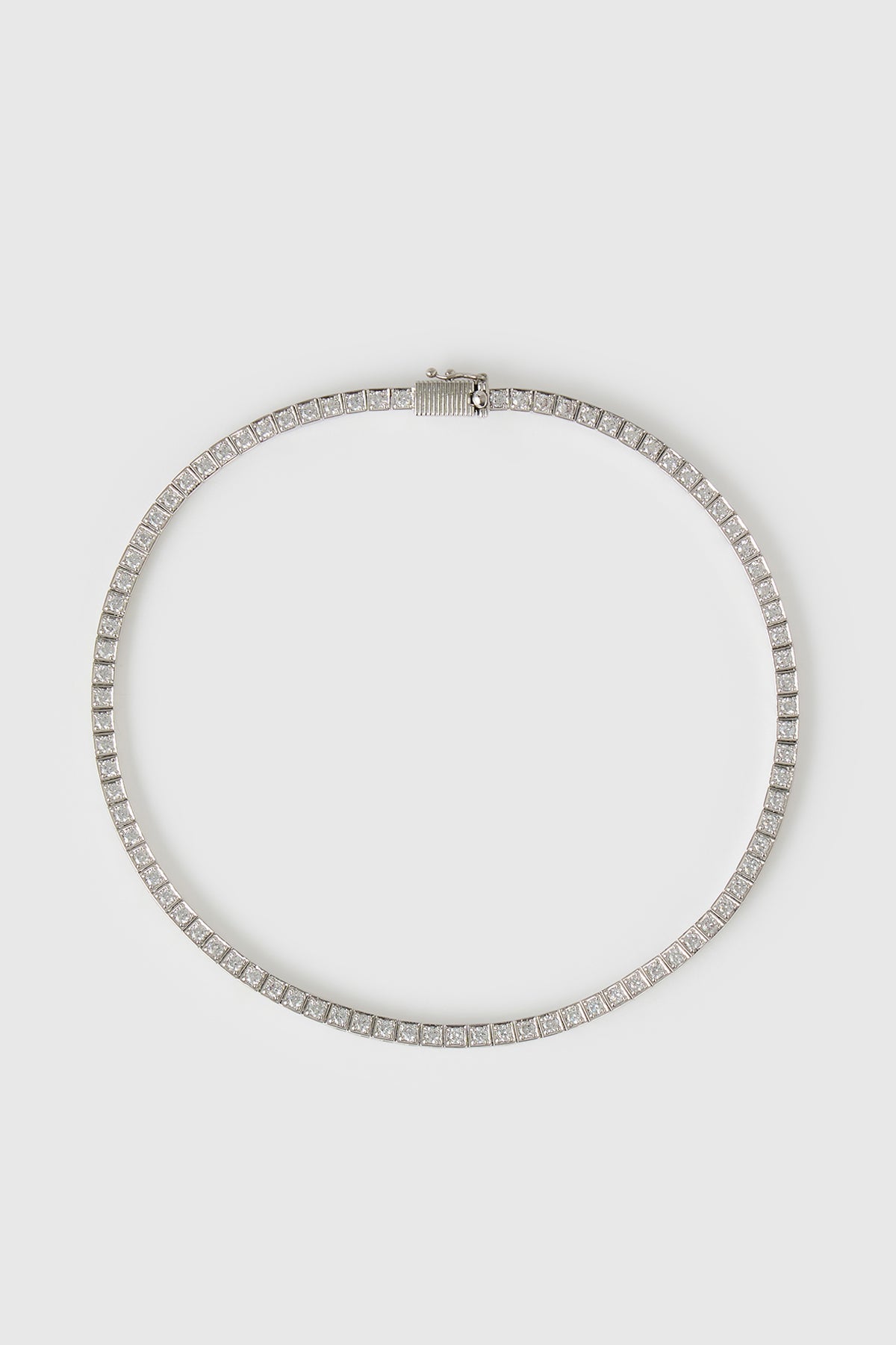 Top ghost view CAMILLA AND MARC Sloane Necklace in Silver with rhodium plating.
