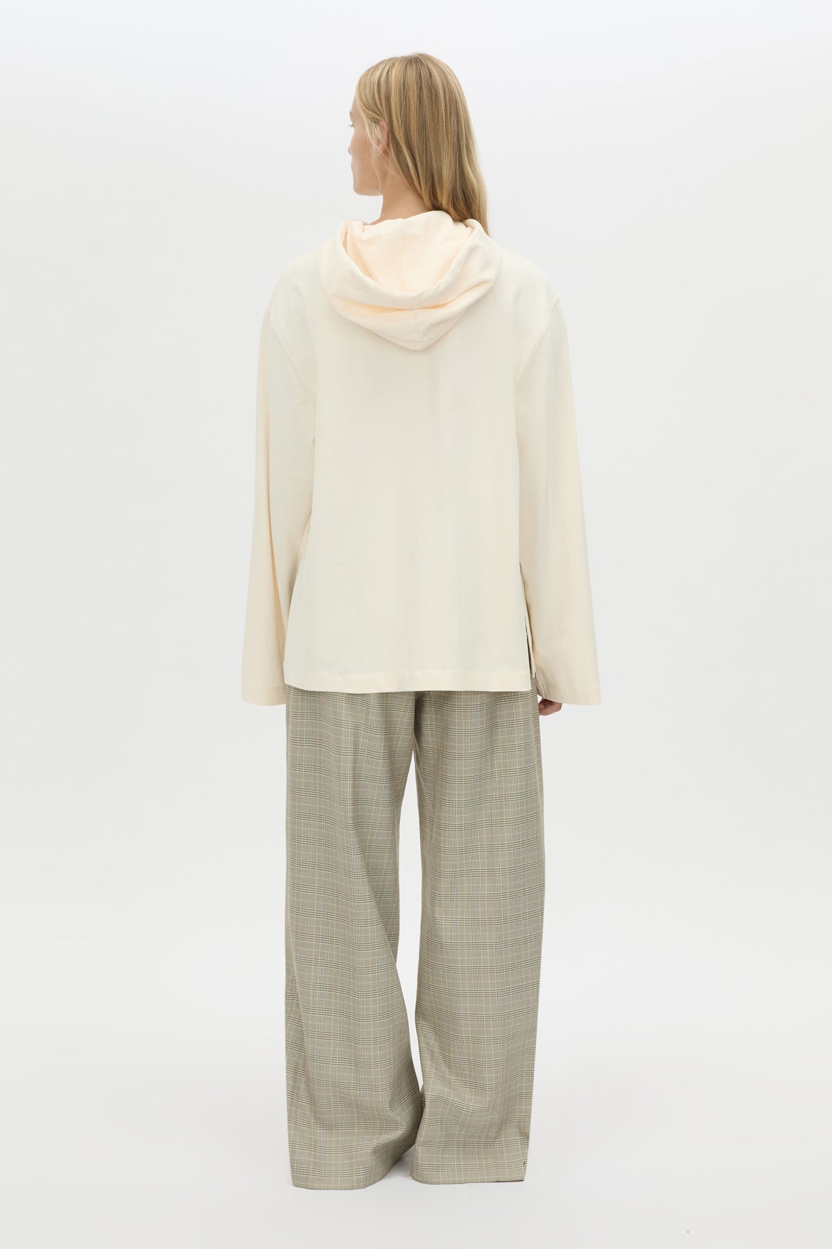 Back view CAMILLA AND MARC Studio Hoodie in White with relaxed long‑sleeve design and hooded silhouette.  
