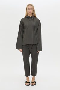 Front view CAMILLA AND MARC Studio Hoodie in Coal with relaxed long‑sleeve design and hooded silhouette.  
