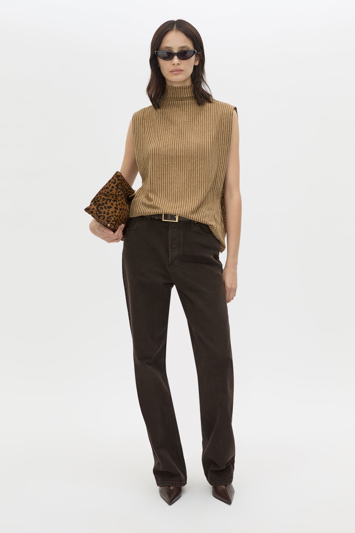 Front view CAMILLA AND MARC Talo Jersey Top in Tan with a boxy sleeveless cut.