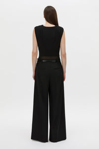 Back view CAMILLA AND MARC Taryn Mesh Bodysuit in black with a cowl-plunging neckline.