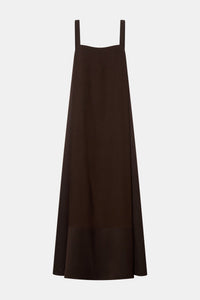 Ghost view CAMILLA AND MARC Tove Maxi Dress in Chocolate with a sleeveless silhouette and contrasting satin trim. 