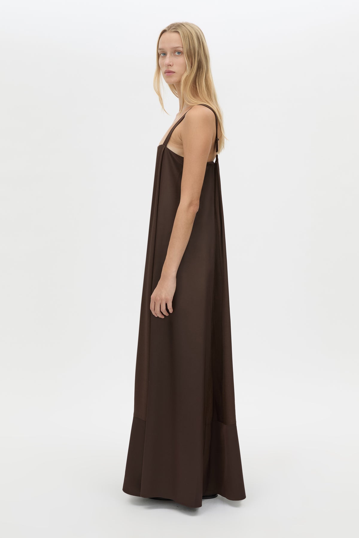 Tove Satin Maxi Dress in Chocolate Brown