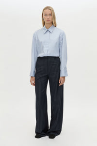 Front view CAMILLA AND MARC Tyler Long Sleeve Shirt in Sky Blue with relaxed fit.