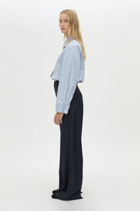 Side view CAMILLA AND MARC Tyler Long Sleeve Shirt in Sky Blue with relaxed fit.