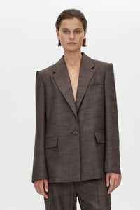 Cropped view CAMILLA AND MARC Verna Relaxed Fit Blazer in Chocolate, crafted in an Australian wool, linen and silk twill blend.