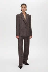 Front view CAMILLA AND MARC Verna Relaxed Fit Blazer in Chocolate, crafted in an Australian wool, linen and silk twill blend.