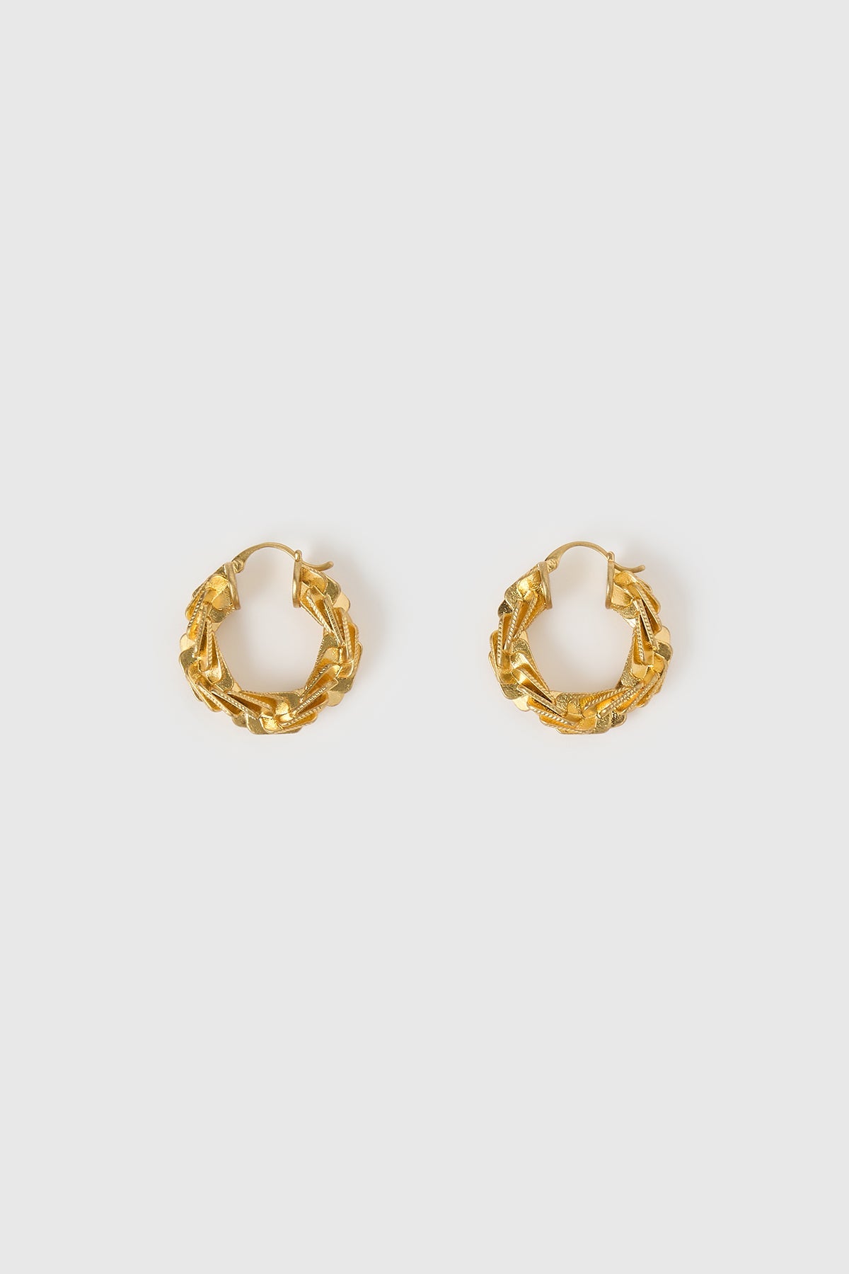 Top view CAMILLA AND MARC Wrenley Hoops with worn‑look 18k gold plating.