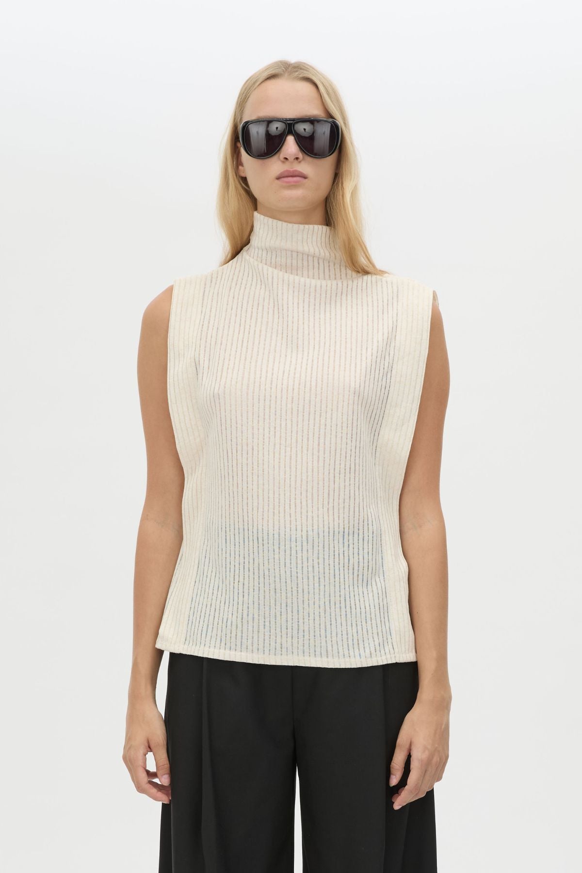 Cropped view CAMILLA AND MARC Talo Jersey Top in Cream with a boxy sleeveless cut.